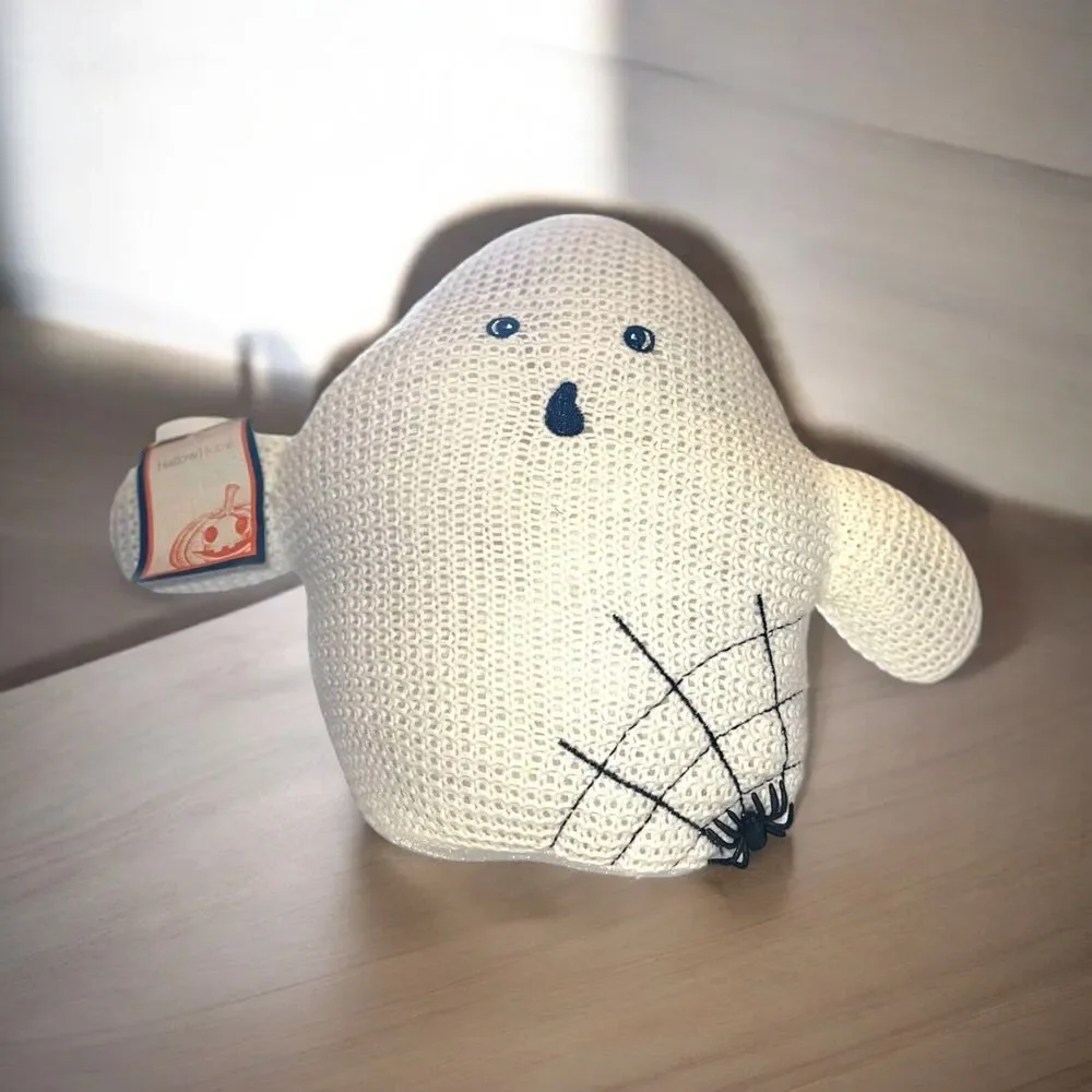 Hallow Home Waffle Knit Weighted Ghost Plush /Pillow w Spider and Web